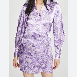 Ganni Satin Wrap Dress in Violet Floral Print